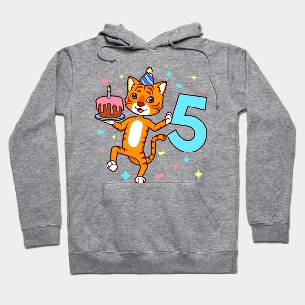 I am 5 with tiger - boy birthday 5 years old Hoodie by Modern Medieval Design